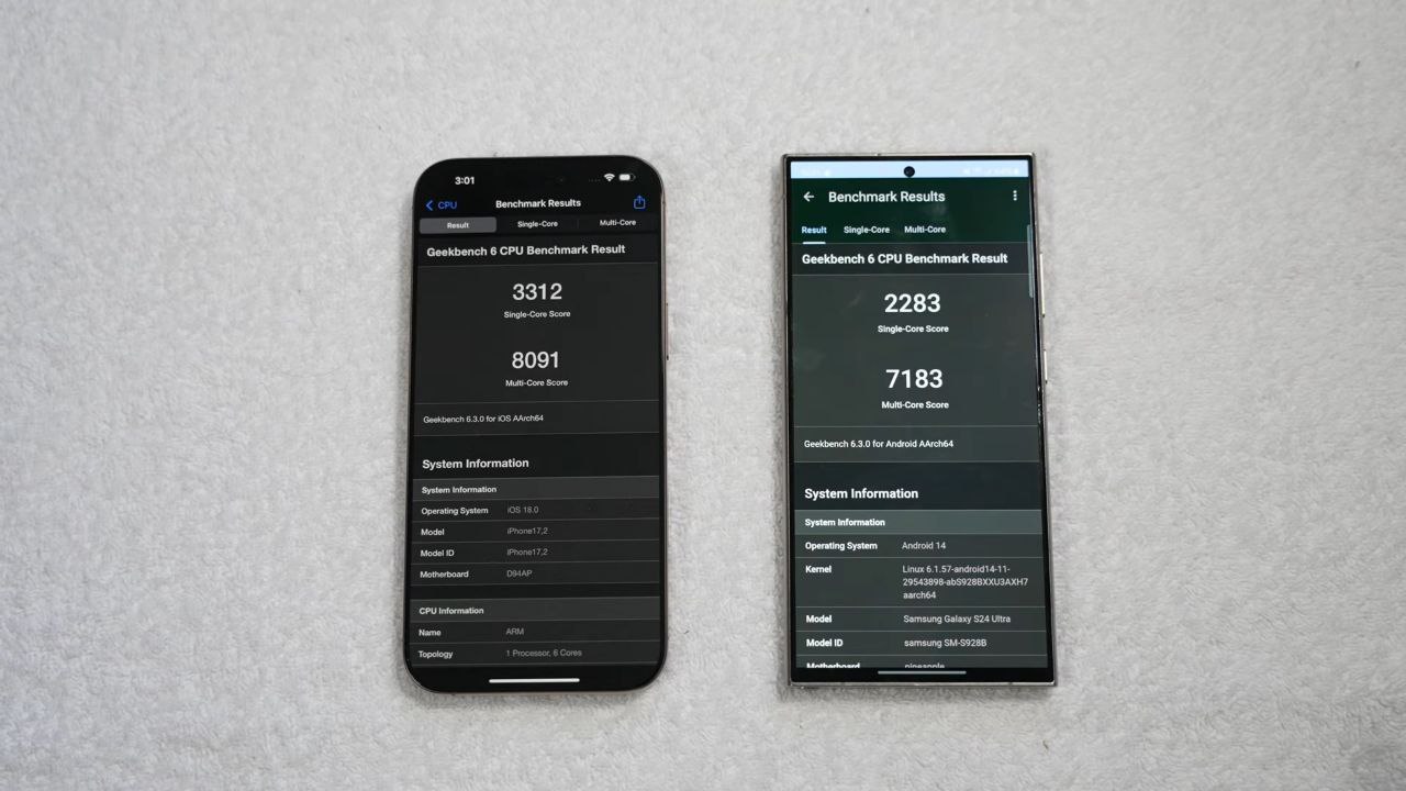 بنچ مارک آیفون 16 و گلکسی S24 اولترا