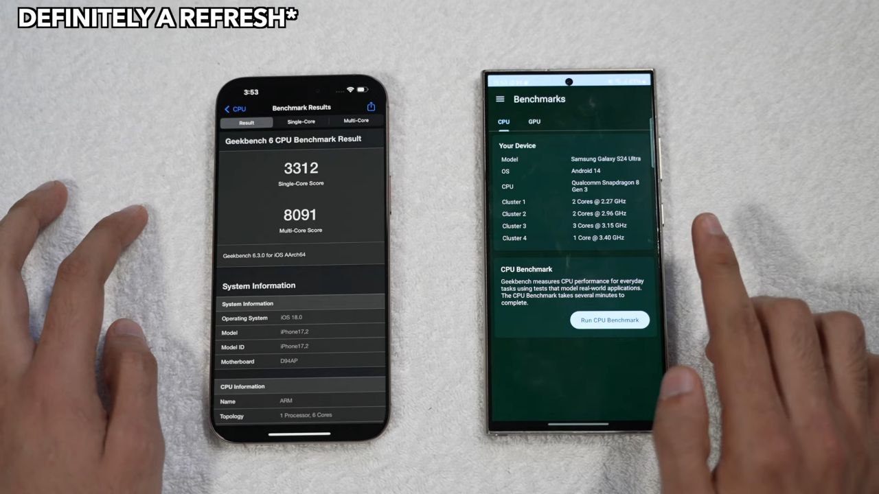 بنچ مارک آیفون 16 و گلکسی S24 اولترا