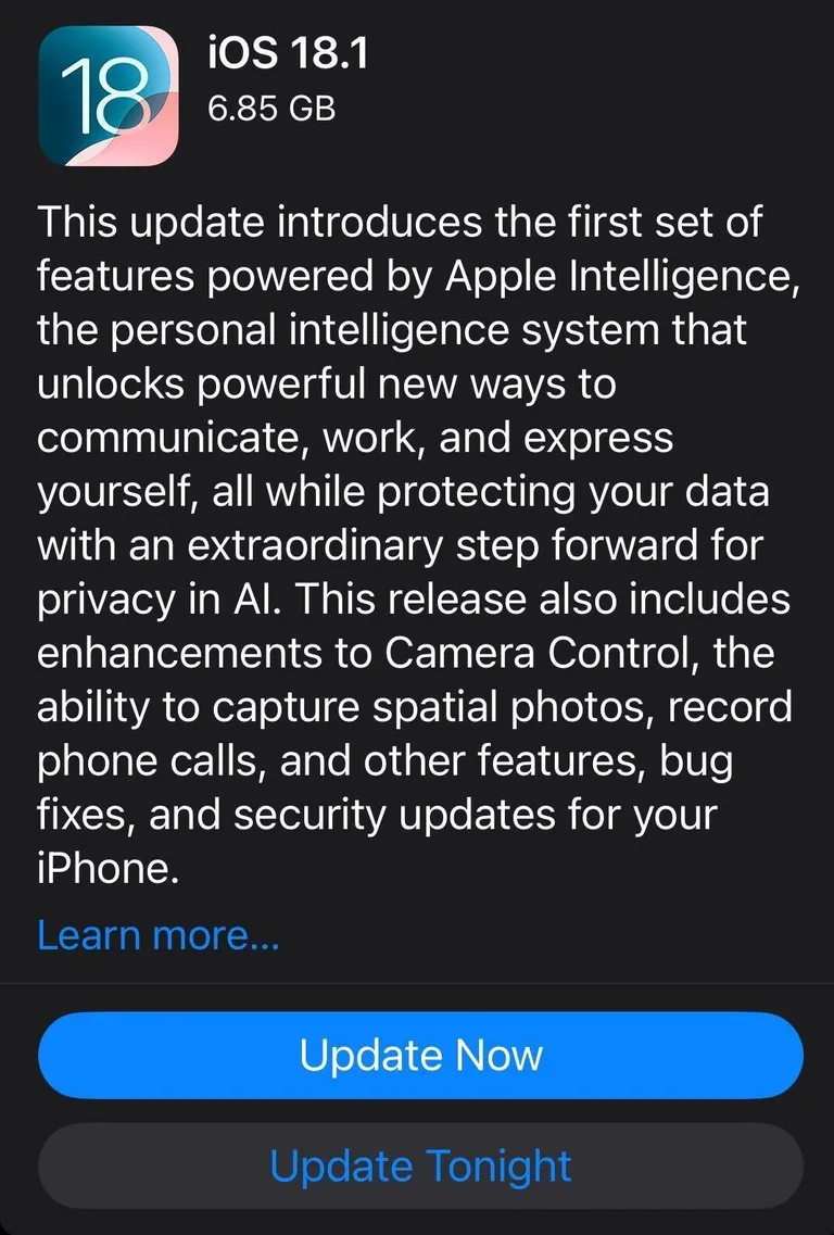 آپدیت iOS 18.1