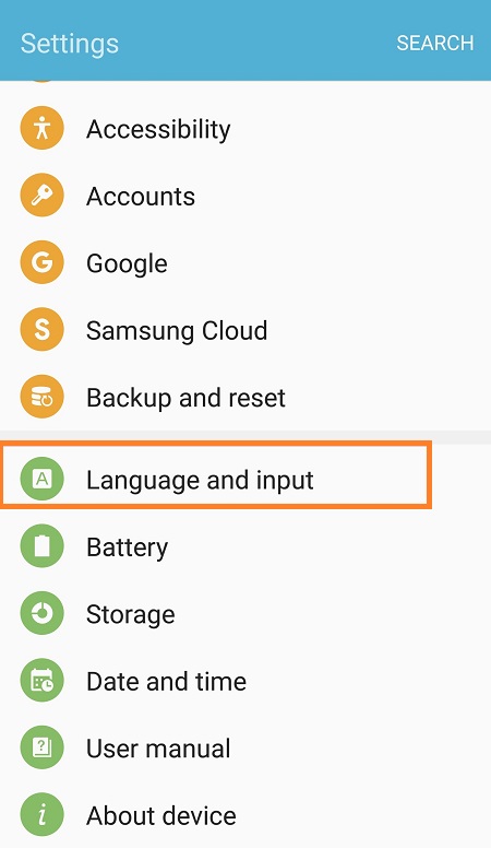 منوی Language and input