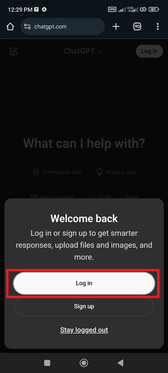 log in